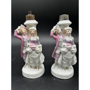 Vtg Germany Porcelain Lamp Base‎ Pair Victorian Rococo Couple Romantic Romance